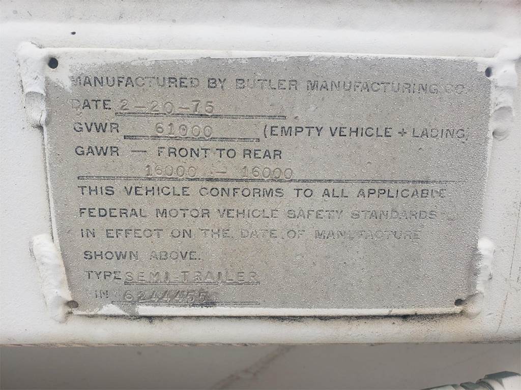 1975 Butler 1500 DRY BULK PNEUMATIC TRAILER $7900 Dry Bulk / Pneumatic