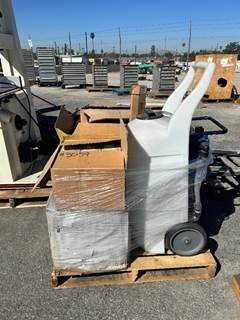 PALLET OF DOOR LOCKS, FERTILIZER SPRAYER, STORAGE COMPARTMENTS. --(LOCATED IN COLTON, CA)--