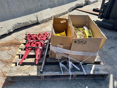 APPROX. (5) LOAD BINDERS, BOX OF 4" CORNER PROTECTORS, BOX 4" STRAPS, 5,400# CAPACITY. --(LOCATED IN COLTON, CA)--