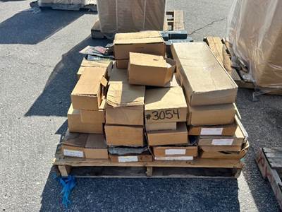 PALLET OF ASST. SANDING DISCS AND BELTS, SANDING FLOOR SCRAPER REPLACEMENT BLADES --(LOCATED IN COLTON, CA)--
