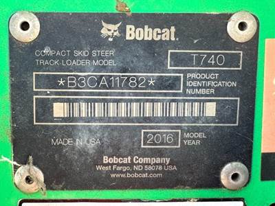 2016 BOBCAT T740 CRAWLER SKIDSTEER LOADER