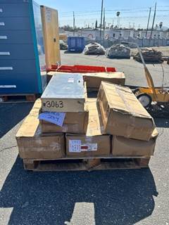 PALLET OF ROLLS OF PROTECTIVE PAPER, ASST. ROLLS OF PLASTIC, STAINLESS STEEL CONDIMENT PUMPS
