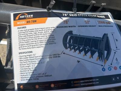 2026 ARTEER RR-78W ROOT RAKE ATTACHMENT --(LOCATED IN MADERA, CA)--