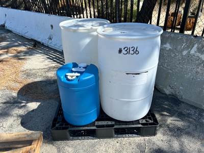 APPROX. (2) PLASTIC 50 GALLON DRUM, PLASTIC 25 GALLON DRUM --(LOCATED IN COLTON, CA)--