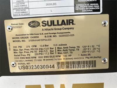 Sullair DPQ375HHAF Air Compressor