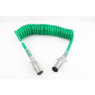 15' 7-Way Green Abs Coiled Cable 12"Lead.  Cross Reference  179301715, 304621,