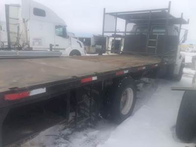 Decent 22' Flat Bed With Over Cab Extension, Wood Deck With Metal Plate On Last