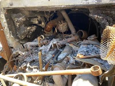 Used Cummins Engine Out Of A Complete Burn 2017 Peterbilt 320 Refuse Truck.    