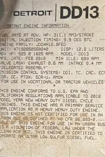 525 Hp Detroit DD13 Engine Out Of A 2019 Freightliner CAscAdiA 126 DAy CAb With