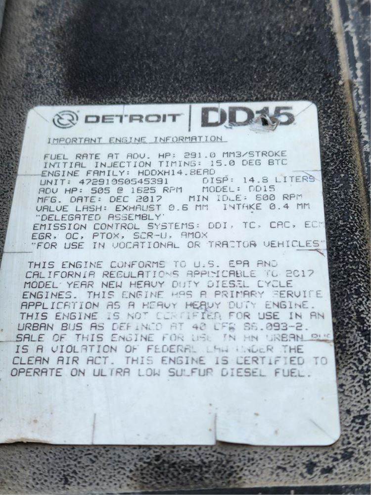 2019 Detroit DD15 Engine 505 hp **Pending Inspection** Mileage 435386