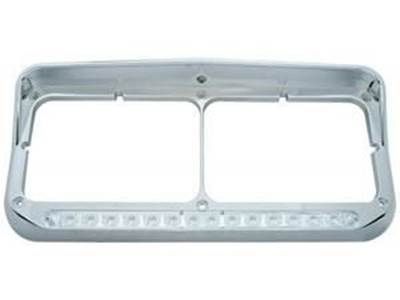 14 Led Chrome Plastic Sequential Rectangular Headlight Bezel  Amber Led w/ Clear