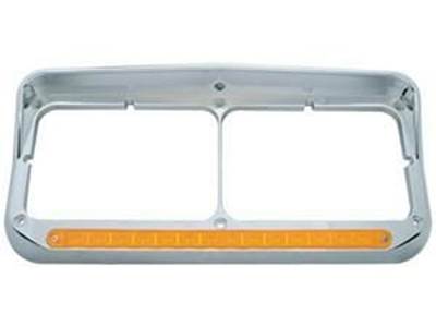 14 Led Chrome Plastic Sequential Rectangular Headlight Bezel  Amber Led w/ Amber
