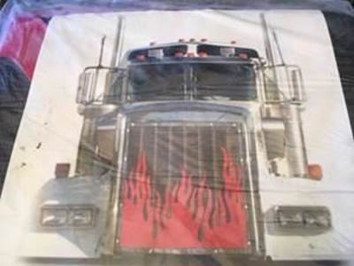 Bug Screen  Black Screen With Trim Red Flames Design For   Freightliner FLD120 &