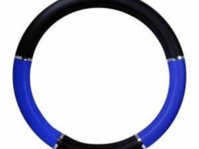 18" Deluxe Steering Wheel CVR Black & Blue W/Chrome Trims