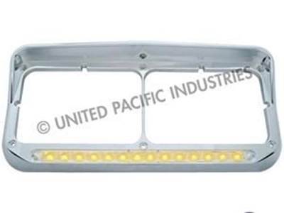 Chrome Plastic Rectangular Dual Headlight Bezel With Visor  14 Amber Led With