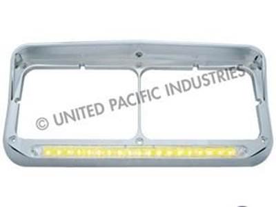 19 Led Chrome Plastic Rectangular Dual Headlight Bezel With Visor   Amber Led w/