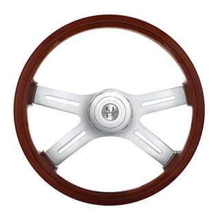 18" 4-Spoke Style Wood Steering Wheel With Hub & Horn Button Kit For Peterbilt