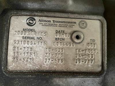 Allison 2000 Series AutomAtic TrAnsmission Out Of A 2001 3800 Short Bus