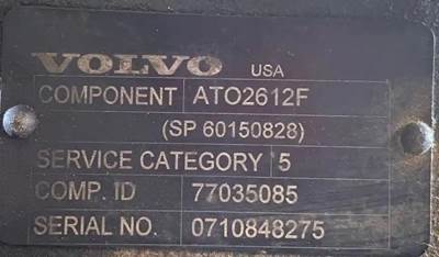 Used Volvo ATO2612F Transmission Serial No. 0710848275 , Miles Unknown