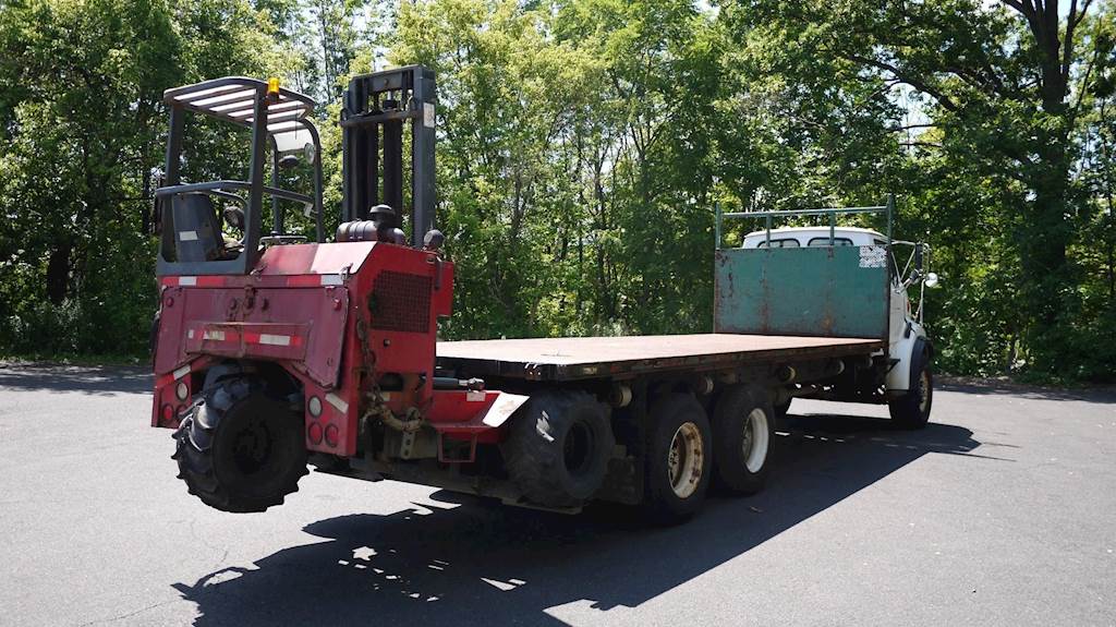 2003 Sterling LT9500 Flatbed Truck with Moffett M5000 Piggyback Forklift For Sale, 184,559 Miles