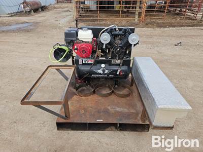 Gas Air Compressor, Tool Box & Sprayer Mounted On Steel Skid