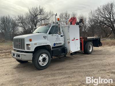 1998 GMC C7500 S/A Flatbed Boom Truck w/Knuckle Boom