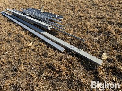 Used screed tools lot with 5' concrete broom & 8' straight edge bar