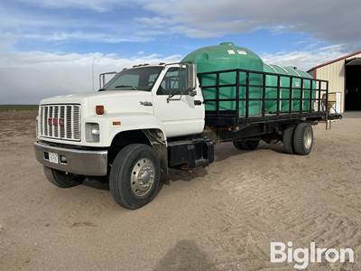 1993 GMC C7000 TopKick S/A Flatbed Sprayer Tender Truck w/Poly Water Tanks, Pump & Eductor
