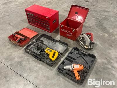 Clarke 4-Drawer Toolbox, Milwaukee Circular Saw, DeWalt Sawzall, Impact & Ram Set