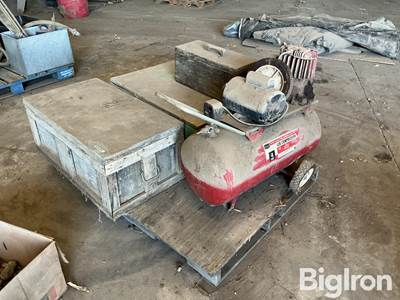 wooden toolboxes w/parts & air compressor