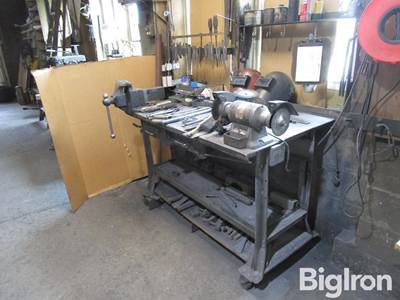 Metal Work Bench w/Vise, Grinder & Tools