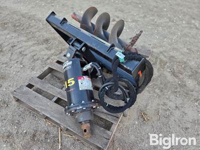 Erskine Posthole Digger Skid Steer Attachment, 18" Bit with Hoses & Couplers