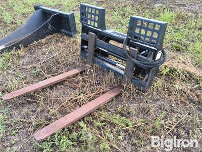 Jenkins Skid Steer Hydraulic Adjustable Pallet Forks, 48" Forks, Step-Through 48" Mast