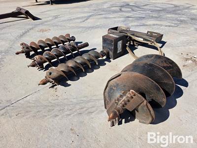 Lowe 650E Post Hole Auger with (3) 12" Bits & (1) 24" Bit, Skid Steer Mount