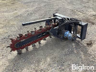 Used Skid Steer Trencher Attachment, 6" Wide x 4' Long, High Flow, Carbide Teeth, Quick Attach