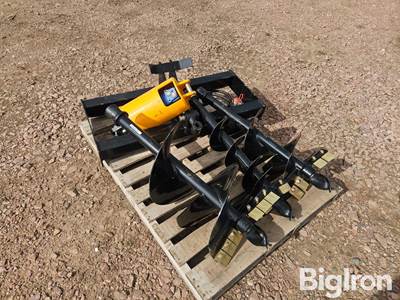 2025 Hydraulic Post Hole Auger Skid Steer Attachment w/ 8", 12", 16" Bits