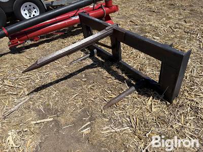 Used Shop Built Skid Steer Bale Fork, (1) 42" Fork, (2) 2' Forks, Fits Skid Steer