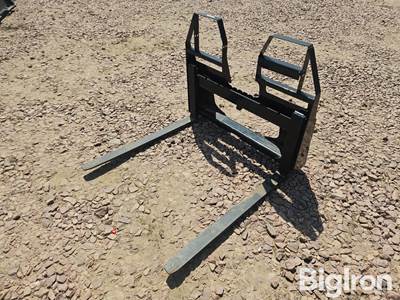 Walk Through Pallet Fork Skid Steer Attachment, 42" Forks, Universal Skid Steer Mounting Plate