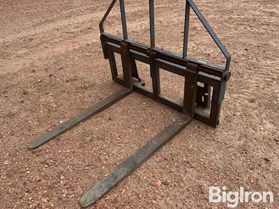 Used Shop Made Skid Steer Pallet Forks, Manual Adjustable, 48" x 4"