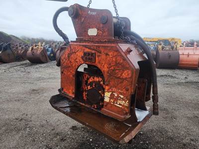 Used NPK Plate Compactor Attachment, 65MM Pins, 33-1/4" x 28-3/4" Plate