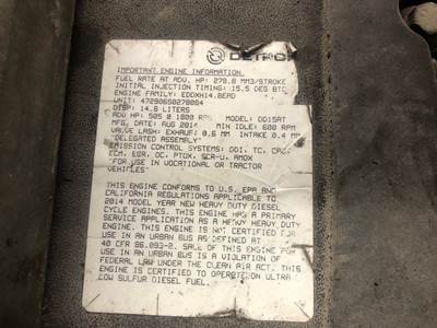 Detroit DD15 Engine for a Freightliner Cascadia