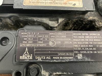 Deutz TD2.9L4 Engine for a Genie GTH636