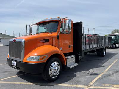 2018 Peterbilt 337 Single Axle, Allison Auto, 26' Long Platform Body, Mesh Stake Sides, Tuck Away Lift Gate.