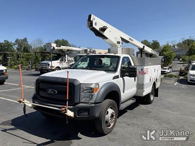 Versalift TEL29N, 34 ft, Telescopic Non-Insulated Bucket Truck with Single Man Bucket, mounted behind cab on 2012 Ford F450 2WD Service Truck, 10-cyl Gas, Auto, A/C, (79,833 miles) (Not Running, Condition Unknown, Upper Condition Unknown, Missing Upper Plate, Upper