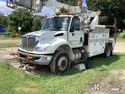 Altec AT40C, 40 ft, Telescopic Non-Insulated Cable Placing Bucket Truck with single-man basket, center mounted on 2016 International DuraStar 4400 Utility Truck, 9.3L L6 Diesel, 4X2, Auto, A/C, with reel loader w/hyd reel winder, (99,553 miles) (Not Running, Condition Unknown, Engine Performance Concerns- Turs Over, Upper Condition Unknown, Missing Upper Plate, Upper