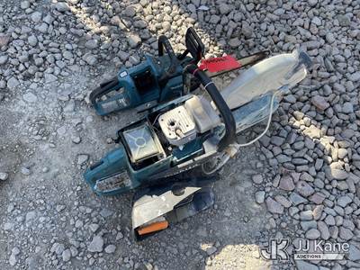 One Makita Concrete Saw & One Makita Battery-Powered Chainsaw (Not Running)( Both Missing Parts)