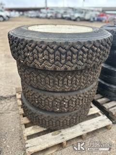 Pallet of 4) 255/70/22.5 Skid Steer Wheels and Tires (Used)