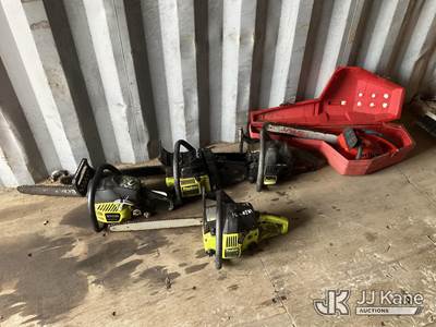 Used Lot of 5 Gas Chainsaws: (3) Poulan, (1) Ryobi, (1) Homelite (Not Running)