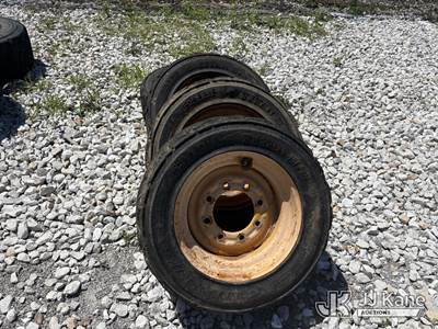 (4) foam filled tires and steel wheels 10-16.5 tire size. (Used) (Seller states: Need Recapped)