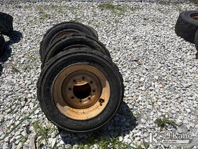 (4) foam filled tires and steel wheels 10-16.5 tire size. (Used) (Seller States: Need Recapped)